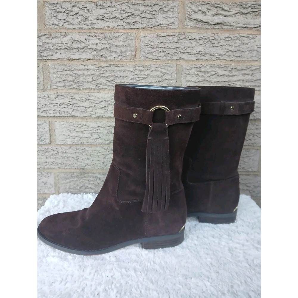 Michael Kors Women's Brown Seude Mid-Calf Boots Fringe Tassel Accent Sz 7